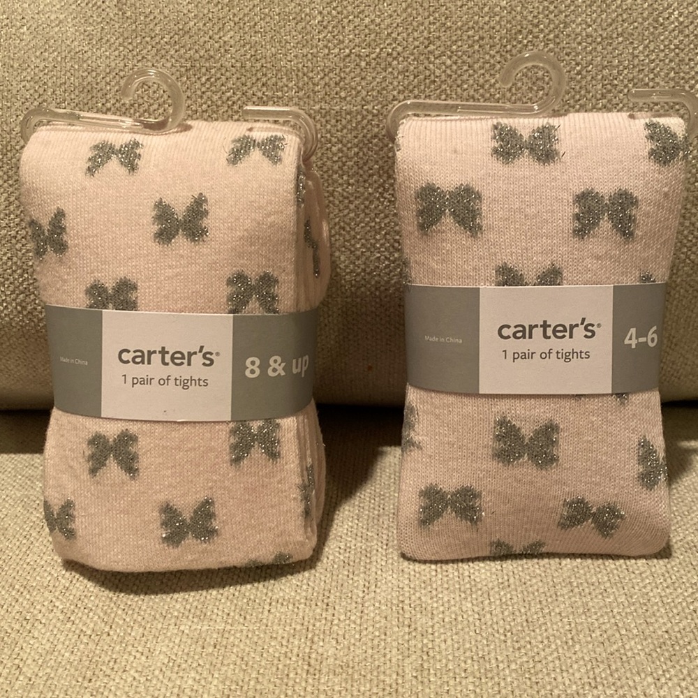 Carter's Pink Tights with Gray Bows 🌷5 for $20